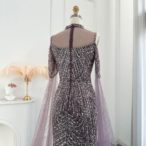 Mermaid Luxury Evening Dress with Cape-WF01589-Veeddydropshipping