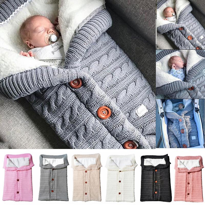 SMGSLIB Baby Winter Warm Sleeping Bags Infant Button Knit Swaddle-TB00759-Veeddydropshipping