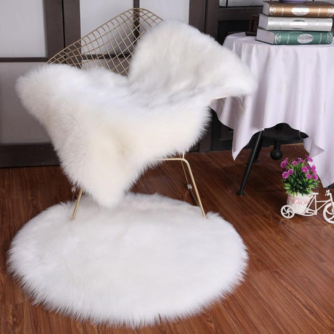 Plush Round Carpet Sheepskin Home Decor-HA00471-Veeddydropshipping