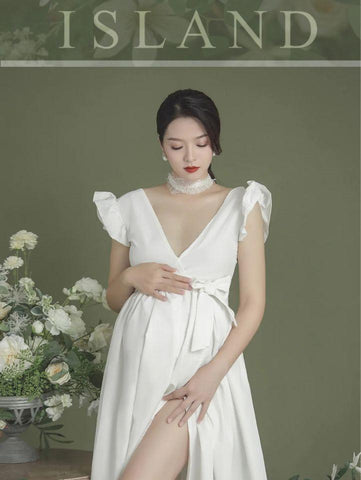 Sexy White Maternity Dresses For Baby Shower Maxi Gown Photo Prop-TB00622-Veeddydropshipping