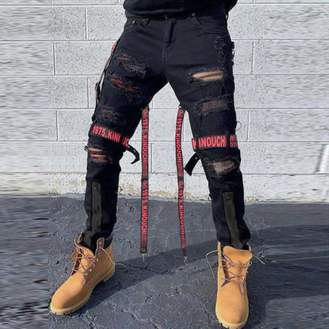 Slim Straight Jeans New Fashion Black Youth Street-MF00607-Veeddydropshipping