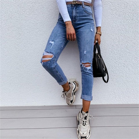 Jeans Women High Waist Mom Jeans-WF00031-Veeddydropshipping