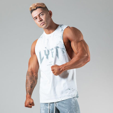 Summer Casual Print Sleeveless Shirt Men Gym-MF00052-Veeddydropshipping