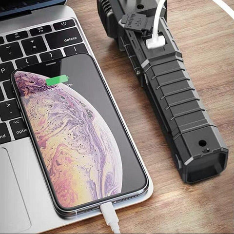 USB Charging Super Bright LED Flashlight with Safety Hammer Side Light Torch-TI00773-Veeddydropshipping