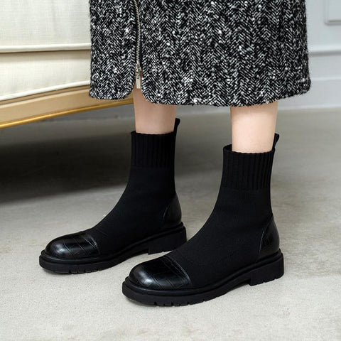 Socks Boot Classic Thickheeled Boot British Style-BS01058-Veeddydropshipping