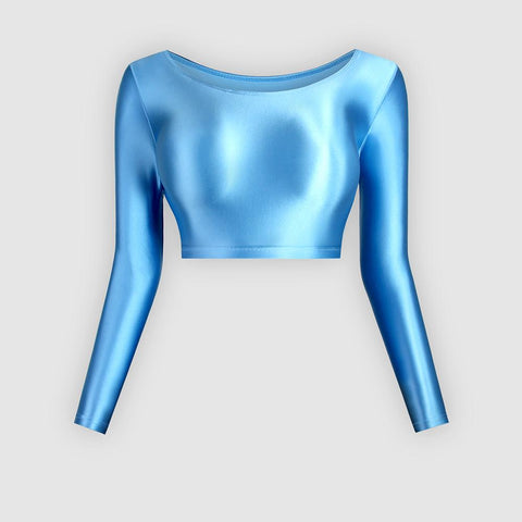 satin glossy sexy long sleeve navel sports casual tights clothes Japan slim swimming-OS00030-Veeddydropshipping