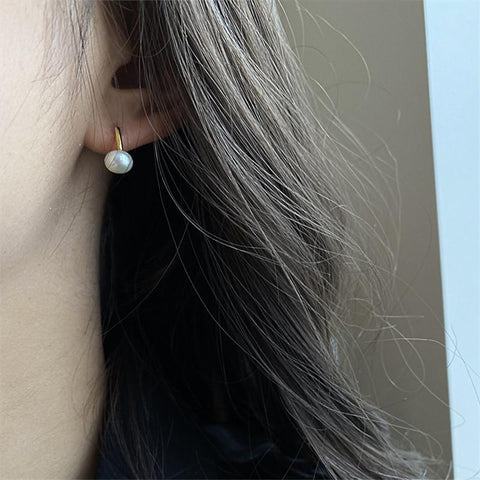 925 Sterling Silver French  Natural Freshwater Pearl Earrings  -JW00169-Veeddydropshipping