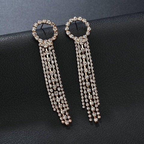 Luxury Crystal Long Tassel Earrings for Women Bridal Drop Dangling Earrings-JW01425-Veeddydropshipping