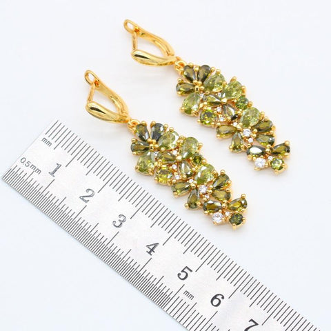 Green Peridot Gold Plated Jewelry SetsEarrings Necklace  -JW00206-Veeddydropshipping