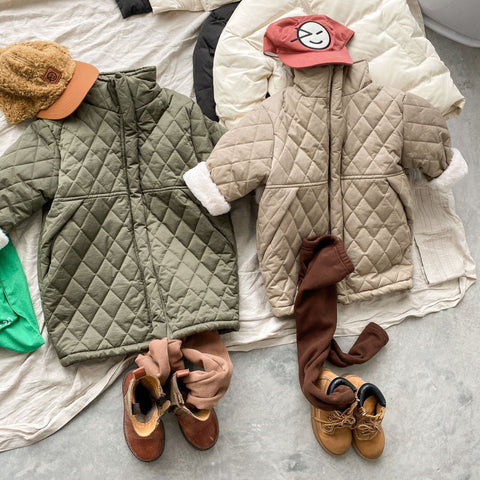 Korean style winter solid color loose long style quilted coats for Boys and girls-TB01193-Veeddydropshipping