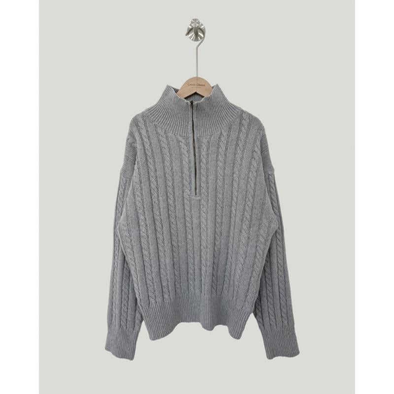 New Solid Color Sweater Long Sleeve Zipper Lady Knitwear-Veeddydropshipping