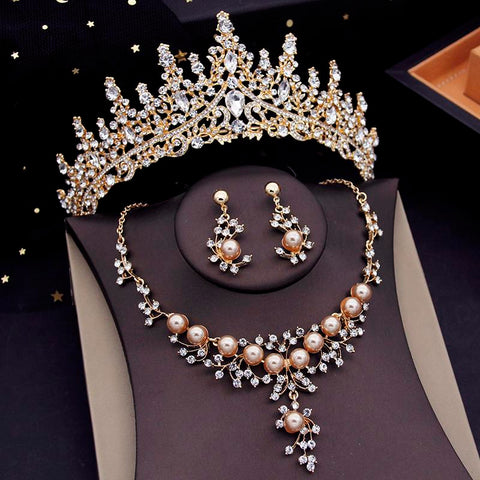 lBridal Jewelry Set  Tiaras Earrings Choker Pearls Necklace  -JW00293-Veeddydropshipping