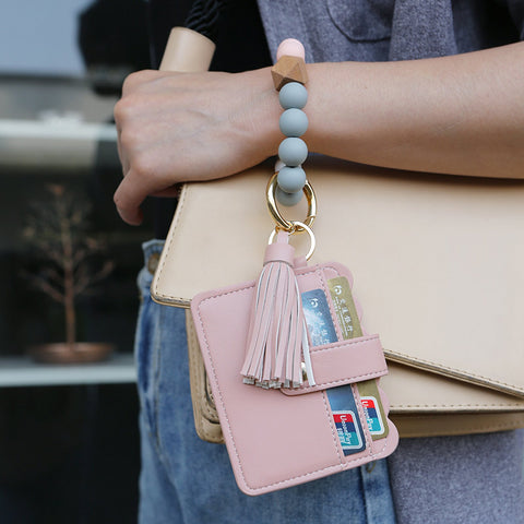 Ring Key Chain with Beaded Bracelet and Card Bag-BS00626-Veeddydropshipping