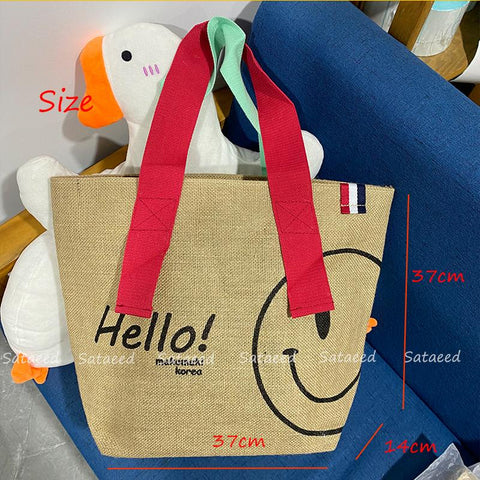 Woman Cute Cotton and Linen Printed Casual Shopping Bag Large-BS00226-Veeddydropshipping