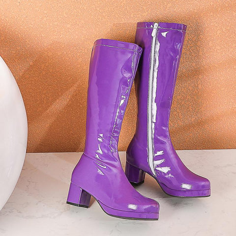High Keen Boots Leather Waterproof Knee High Boots White Red-BS00958-Veeddydropshipping