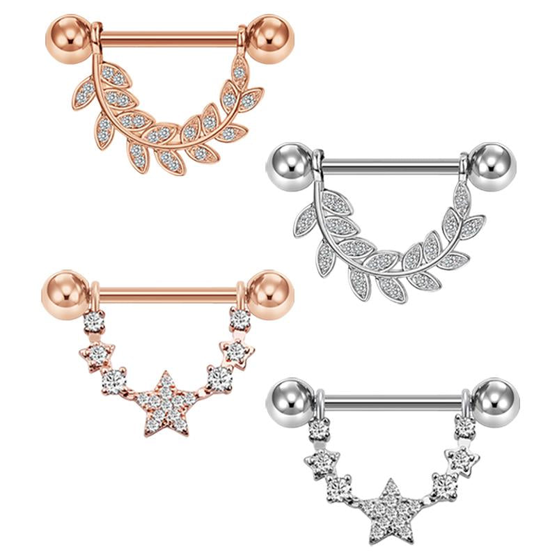 14G Nipple Rings Piercing Star Centered Filigree Steel Body Jewelry-JW01380-Veeddydropshipping