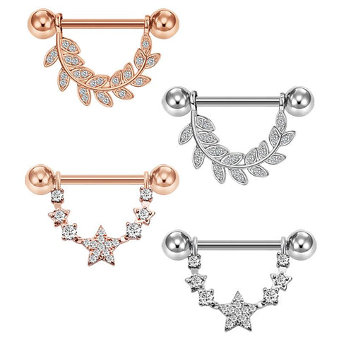 14G Nipple Rings Piercing Star Centered Filigree Steel Body Jewelry-JW01380-Veeddydropshipping
