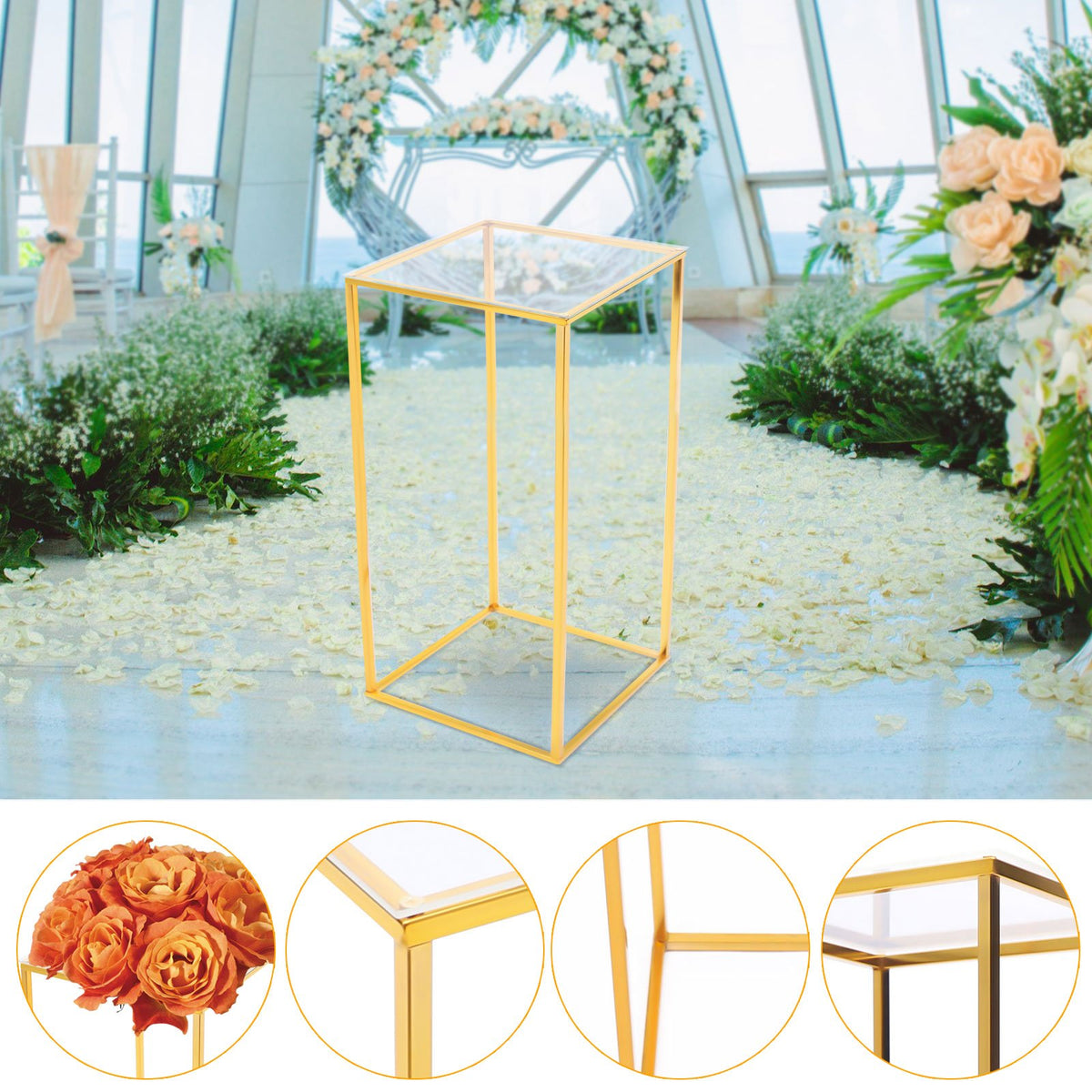 Gold Flower Floor Stand Metal Column Stand-HA01666-Veeddydropshipping