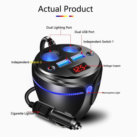 120W Car Charger for Cigarette Lighter 2-Sockets-PA01135-Veeddydropshipping