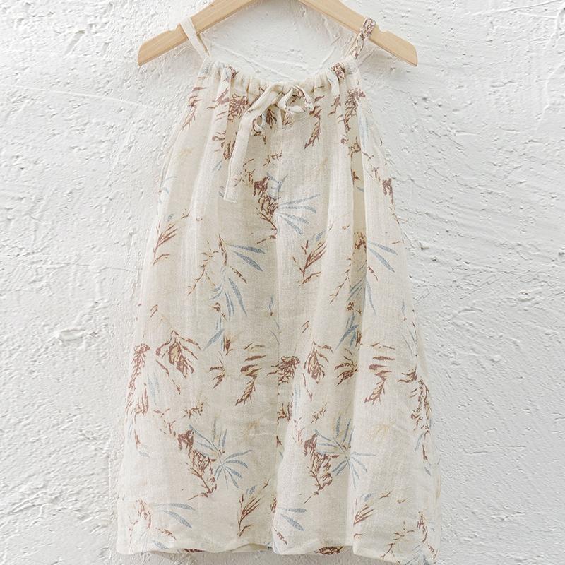 Summer Kids Girls Linen Flower Print Dress-Veeddydropshipping
