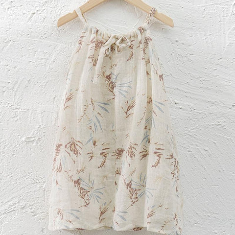 Summer Kids Girls Linen Flower Print Dress-Veeddydropshipping