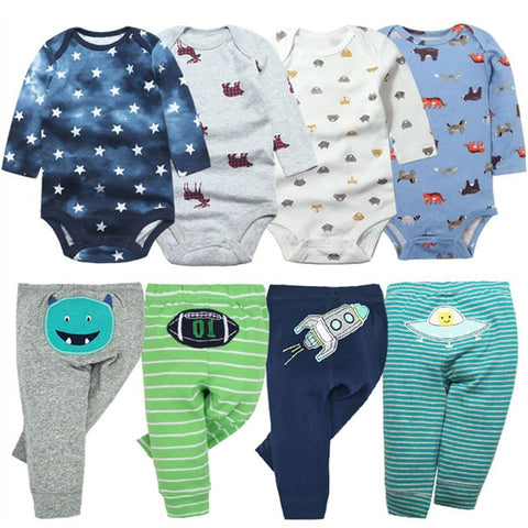 2022 4PCS Baby Bodysuits+4PCS Baby Pants Infant Striped Newborn Ropa Bebe-TB00332-Veeddydropshipping