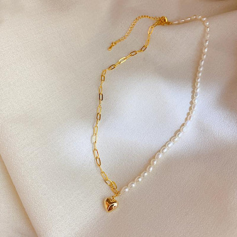 Love Heart Pendant Pearl Necklace Splicing Women Necklace -JW00141-Veeddydropshipping