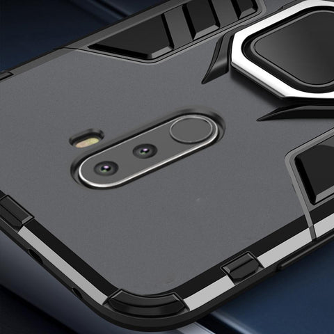 For Pocophone F1 Case Armor PC Cover Finger Ring Holder Phone Case-PA00322-Veeddydropshipping