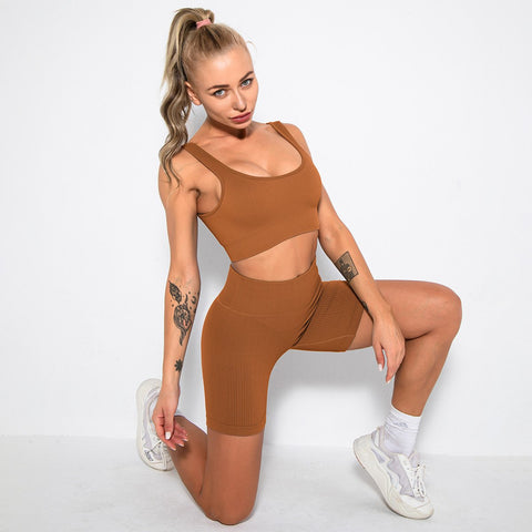 2PCS Women Yoga Set Gym Set Sexy Bra Seamless Sports Shorts Workout Running-OS00757-Veeddydropshipping
