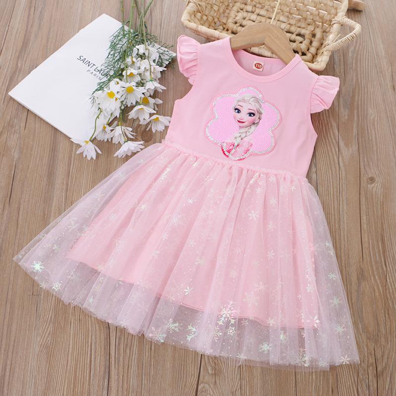 Summer Kids Girls Princess Dresses Flying Sleeve-Veeddydropshipping