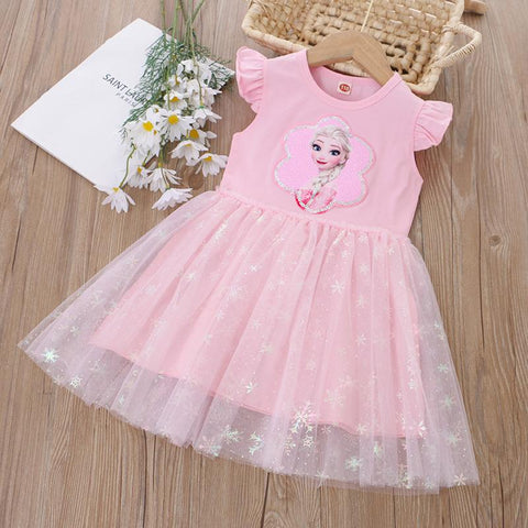 Summer Kids Girls Princess Dresses Flying Sleeve-Veeddydropshipping