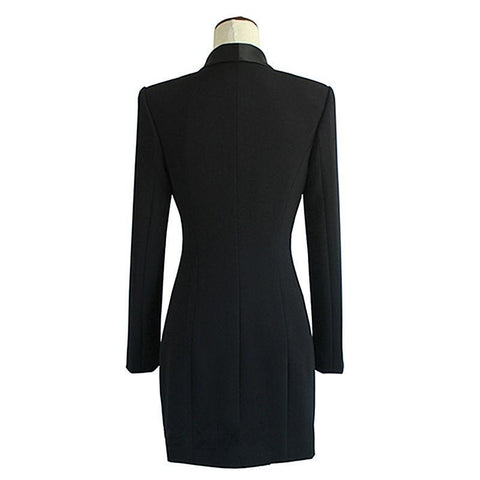 Luxury Satin Patchwork Double Breasted Blazer Dress-WF00189-Veeddydropshipping