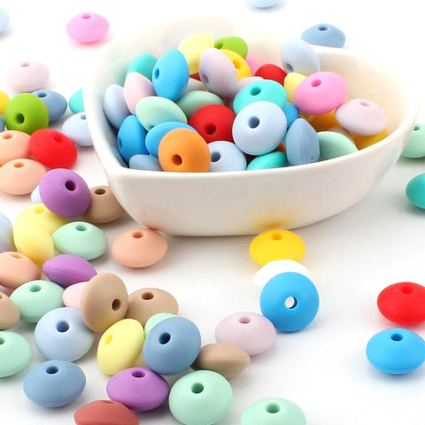 50Pcs 12mm Lentil Silicone Beads Perle Dentition DIY Food Grade Baby-TB00822-Veeddydropshipping
