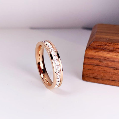 Rose Gold Color Double Row Square Zircon Ring For Women-JW00027