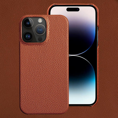 Genuine Cowhide Leather Phone Case for iPhone 13 14 Pro Max 12-PA00181-Veeddydropshipping