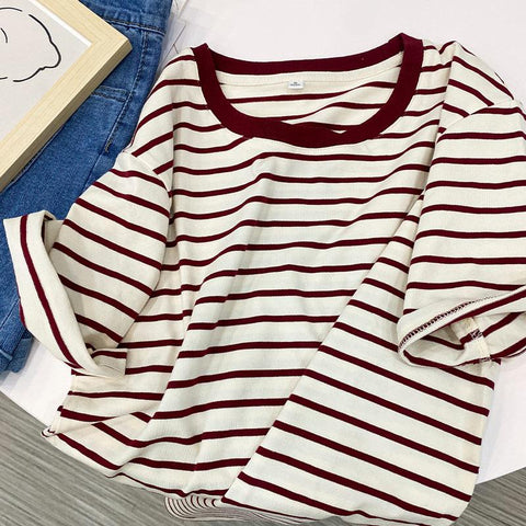 Women Summer Striped T-shirts For Women Clothing-Veeddydropshipping
