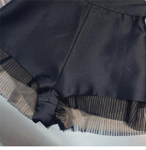 Women Stitching High Waist Slim Wide Leg Shorts-WF00437-Veeddydropshipping