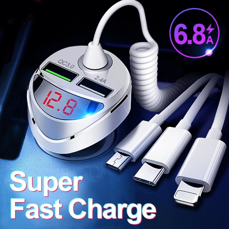 QC 3.0 Quick Car Charger With 3 in 1 USB Cable For iphone-PA01132-Veeddydropshipping
