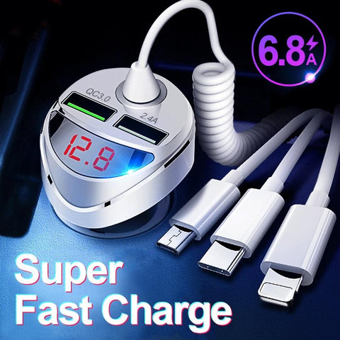 QC 3.0 Quick Car Charger With 3 in 1 USB Cable For iphone-PA01132-Veeddydropshipping