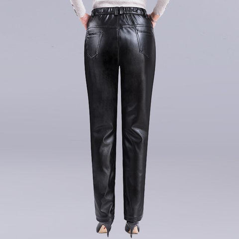 New Faux Leather Elastic Waist Cargo Pants-WF00354-Veeddydropshipping