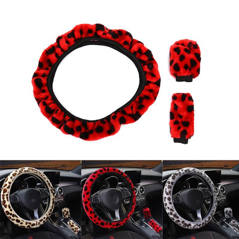 Leopard Printed Steering Wheel Cover Hand Brake Gear Protective Cap-AM01488-Veeddydropshipping
