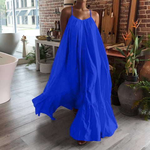 Maxi Dresses Summer Casual Spaghetti Strap Loose Backless-Veeddydropshipping