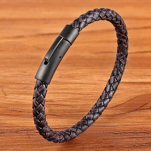 New Classic Style Men Leather Bracelet Simple Black Steel Button -JW00243-Veeddydropshipping