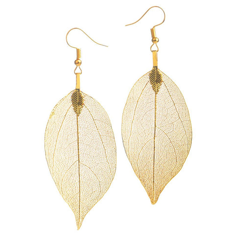 Fashion Design Big Natural Real Leaf Earrings Dangle Drop -JW01436-Veeddydropshipping