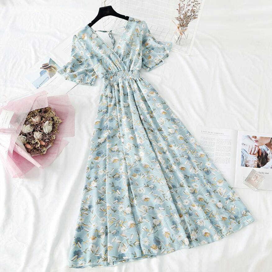Women Ruffled Short-sleeved Chiffon Dress-WF00056-Veeddydropshipping