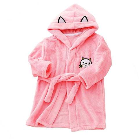 Flannel Children Bathrobe Thick Baby Girls Cartoon Hooded Bathrobe-TB01046-Veeddydropshipping