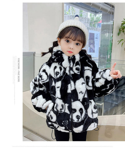 Girls Fur Coat Panda Pattern Children Thick Warm Jacket-TB00985-Veeddydropshipping