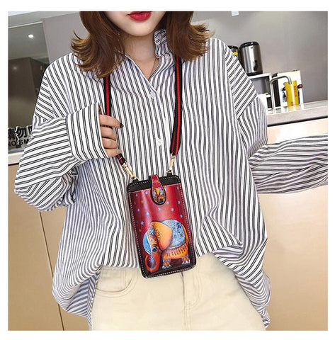Bag Shoulder Bag PU Retro Cute Printing Messenger Small Square-BS00208-Veeddydropshipping