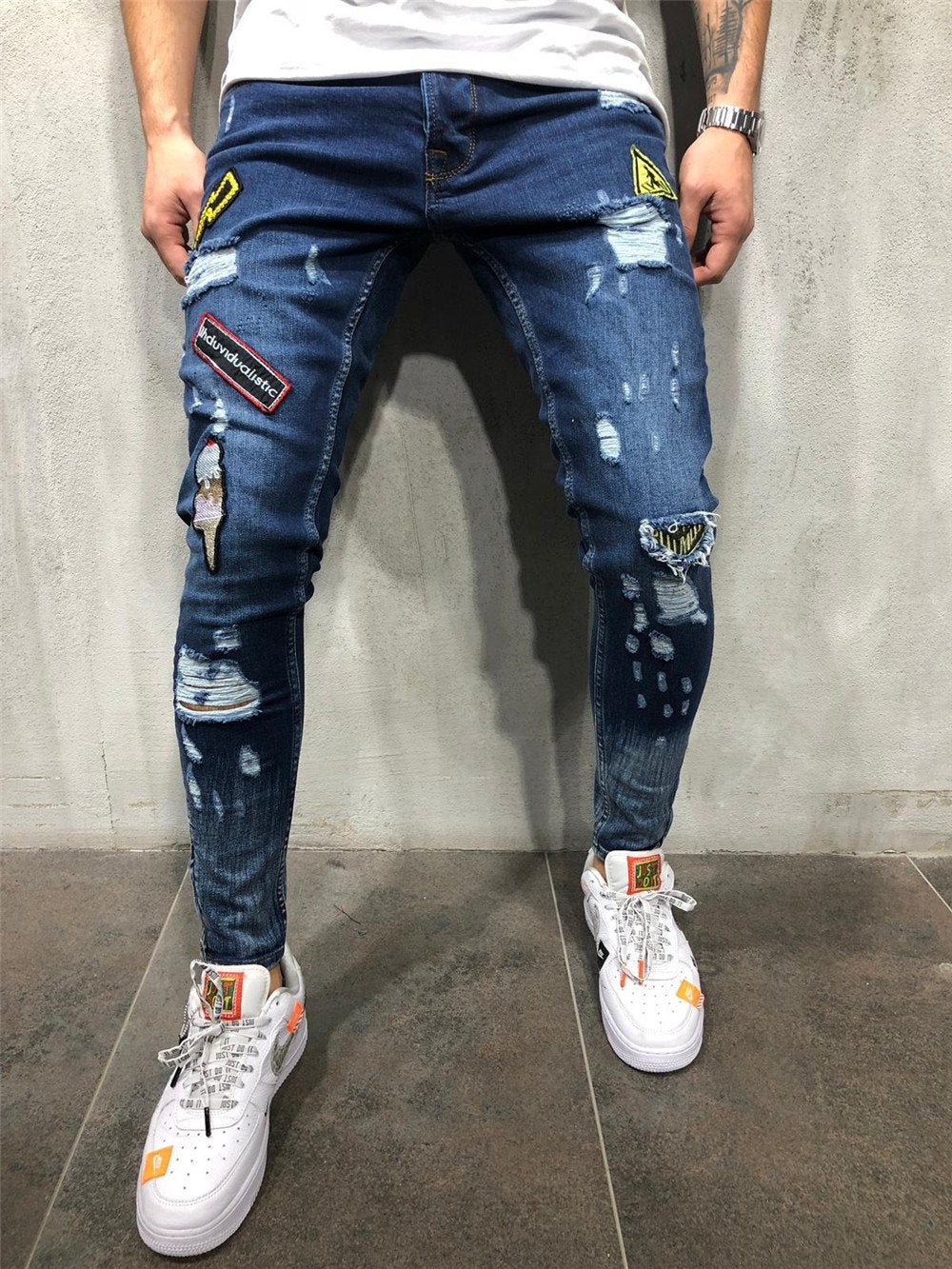 Hole Ripped Denim Jeans for Men Hip Hop Slim Fit Streetwear-Veeddydropshipping