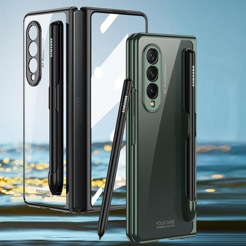 For Samsung Galaxy Z Fold 3 4 Cover Front Tempered Glass Transparent Case Plating Frame Hard-PA00620-Veeddydropshipping